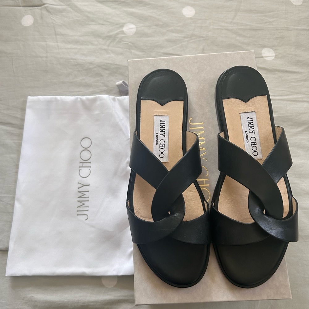 Jimmy Choo Atia Flat in Black Leather